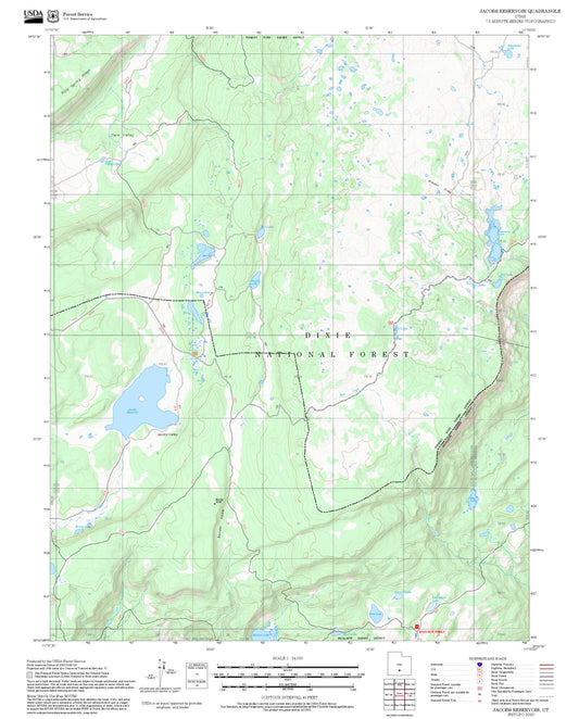 2025 Forest Service Topo Map of Jacobs Reservoir Utah
