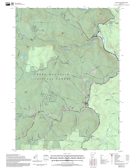 2025 Forest Service Topo Map of Jamaica Vermont