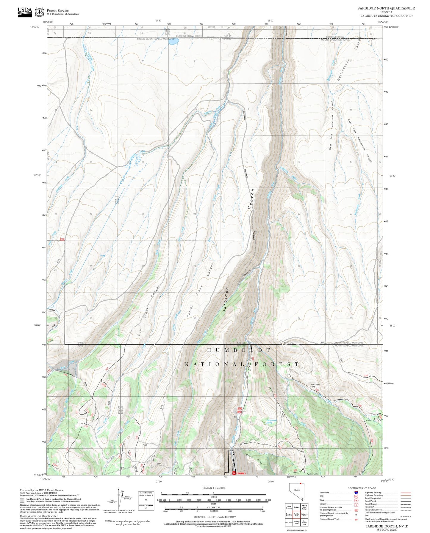 2025 Forest Service Topo Map of Jarbidge North Nevada