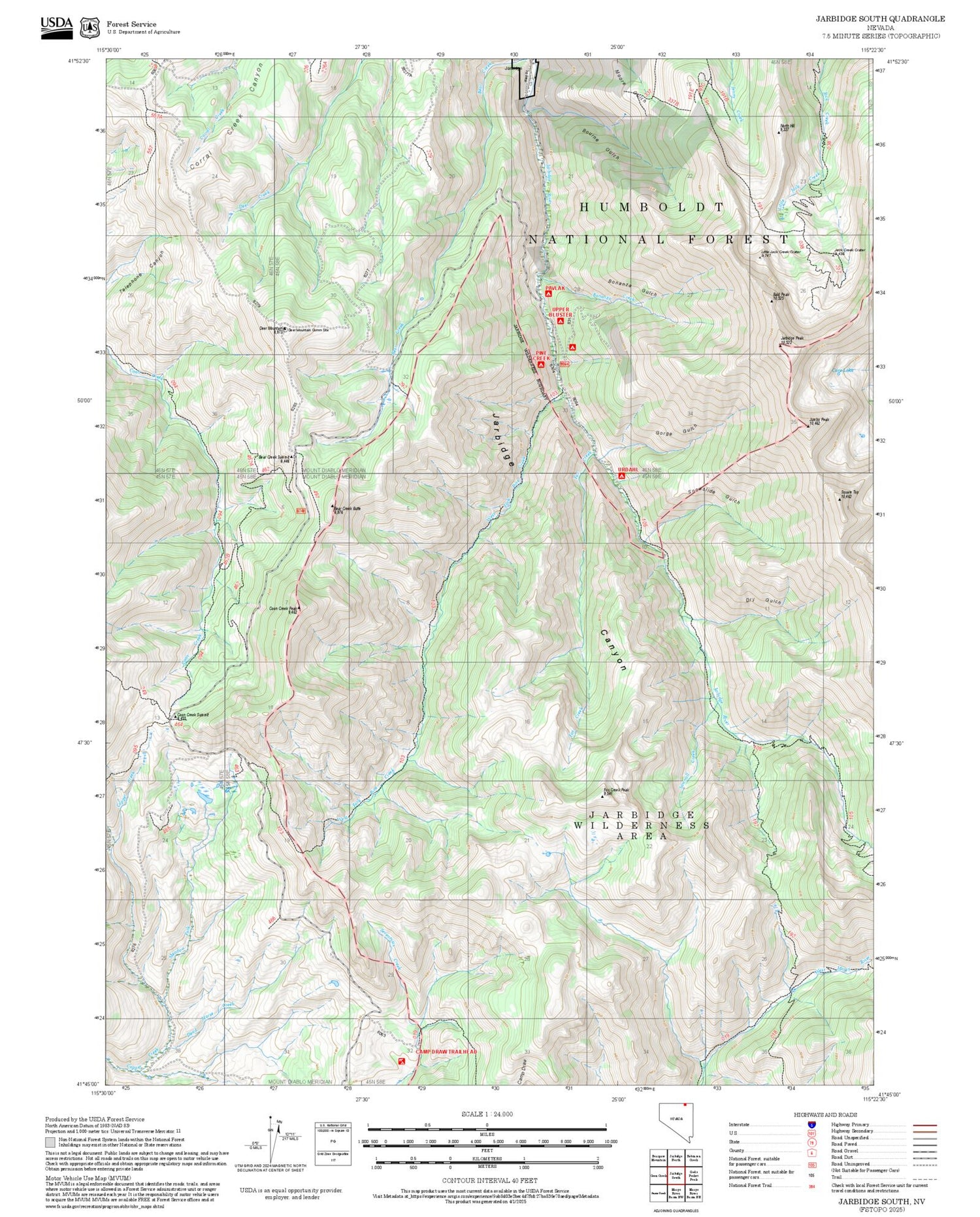 2025 Forest Service Topo Map of Jarbidge South Nevada