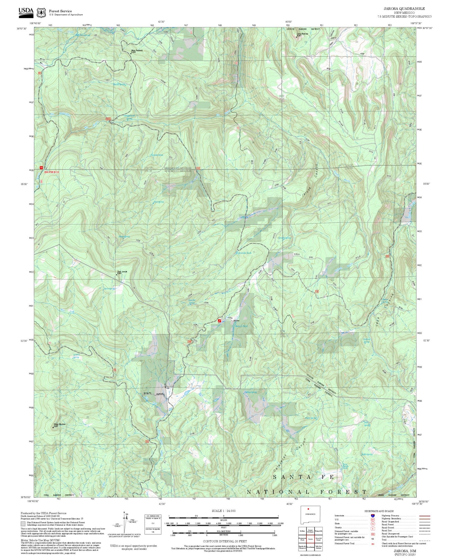 2025 Forest Service Topo Map of Jarosa New Mexico