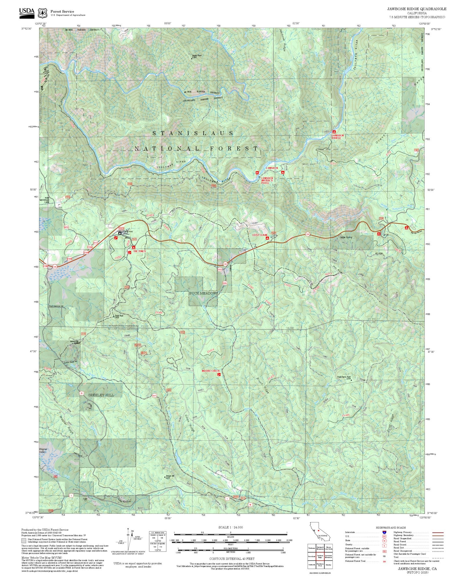 2025 Forest Service Topo Map of Jawbone Ridge California – MyTopo Map Store