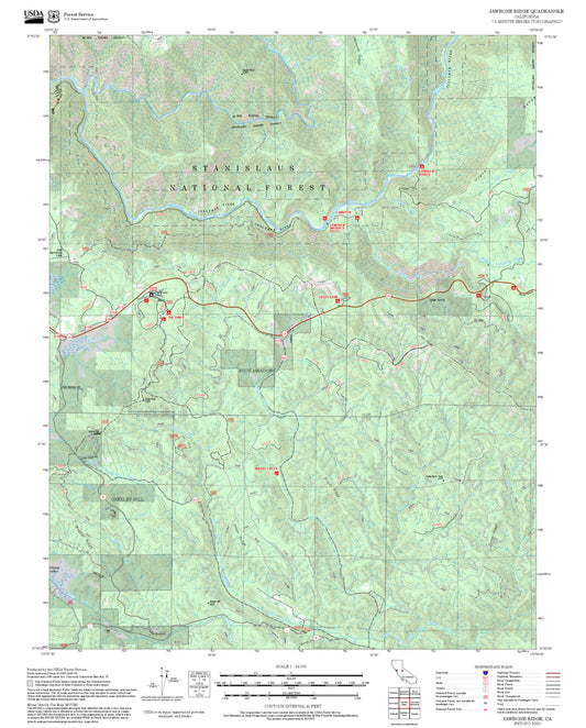 2025 Forest Service Topo Map of Jawbone Ridge California