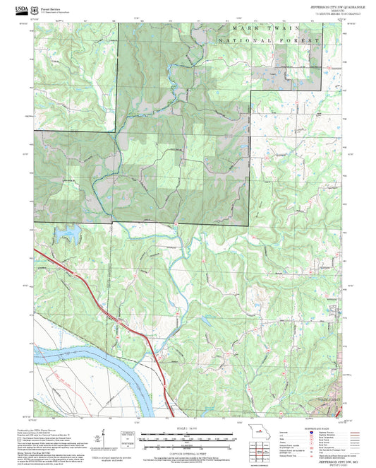 2025 Forest Service Topo Map of Jefferson City NW Missouri