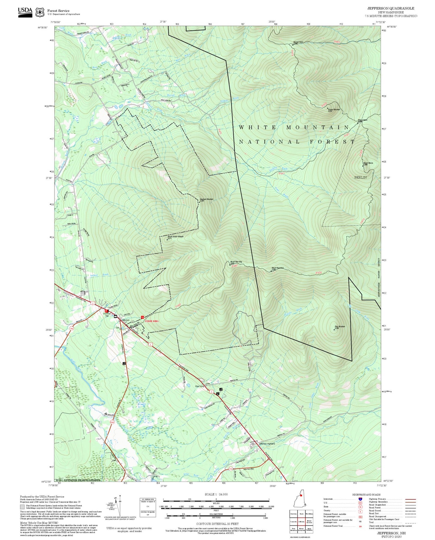 2025 Forest Service Topo Map of Jefferson New Hampshire
