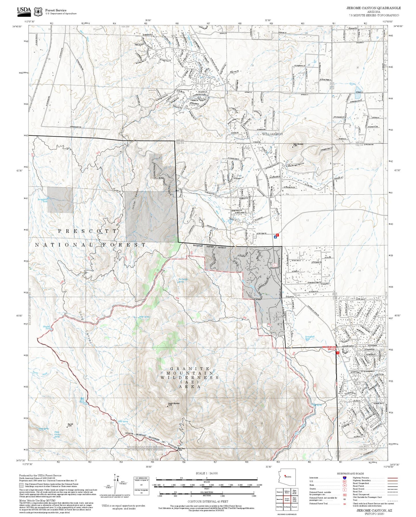 2025 Forest Service Topo Map of Jerome Canyon Arizona