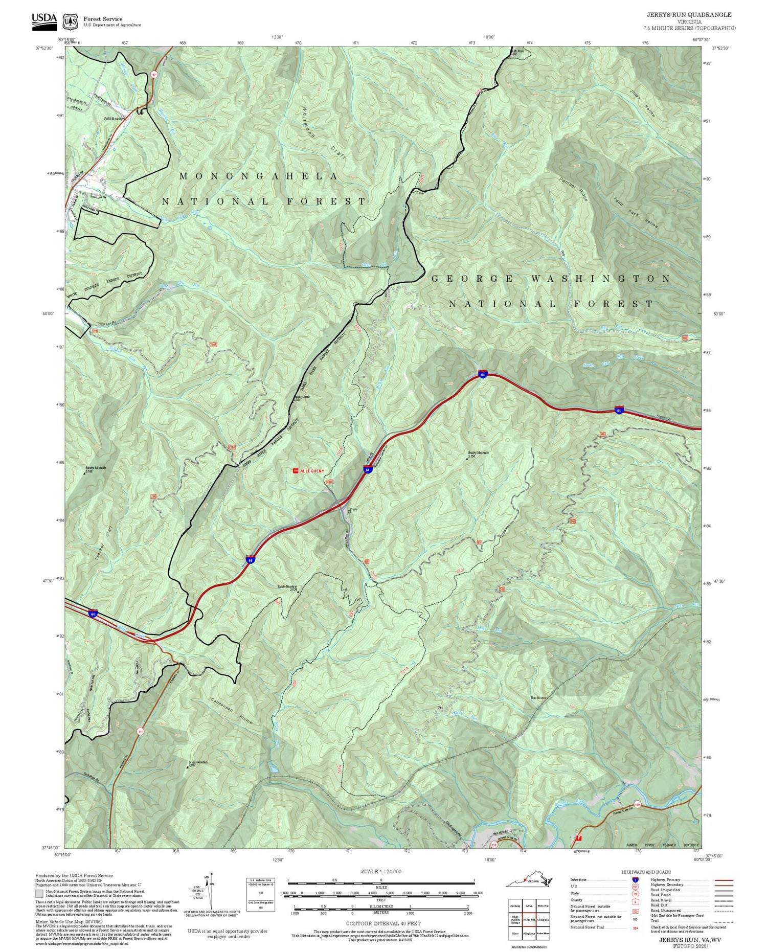 2025 Forest Service Topo Map of Jerrys Run Virginia