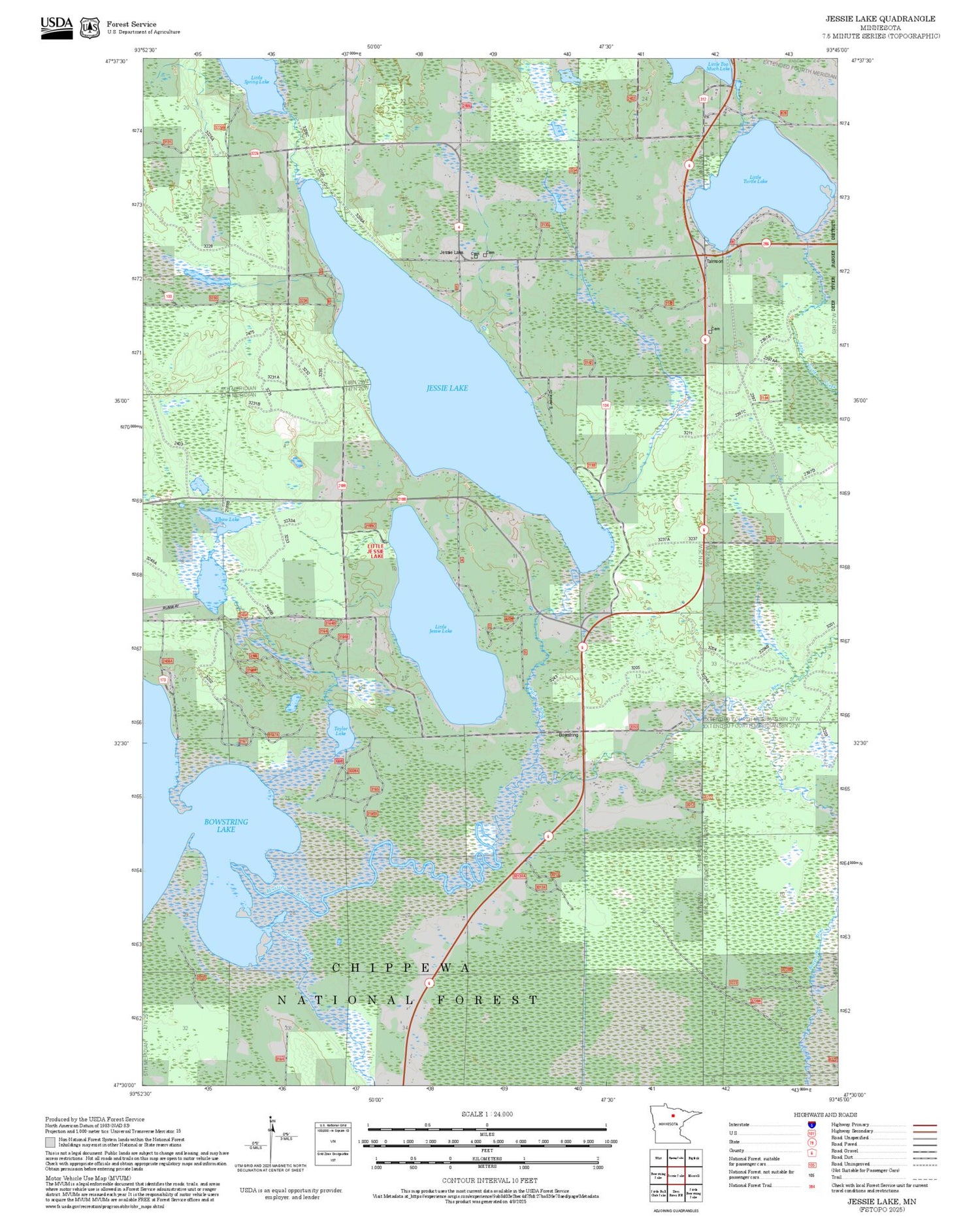 2025 Forest Service Topo Map of Jessie Lake Minnesota