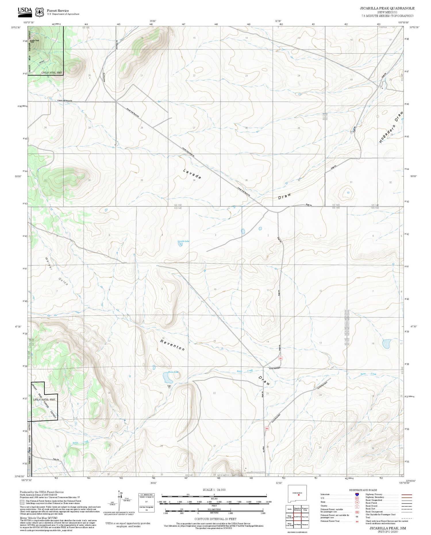 2025 Forest Service Topo Map of Jicarilla Peak New Mexico