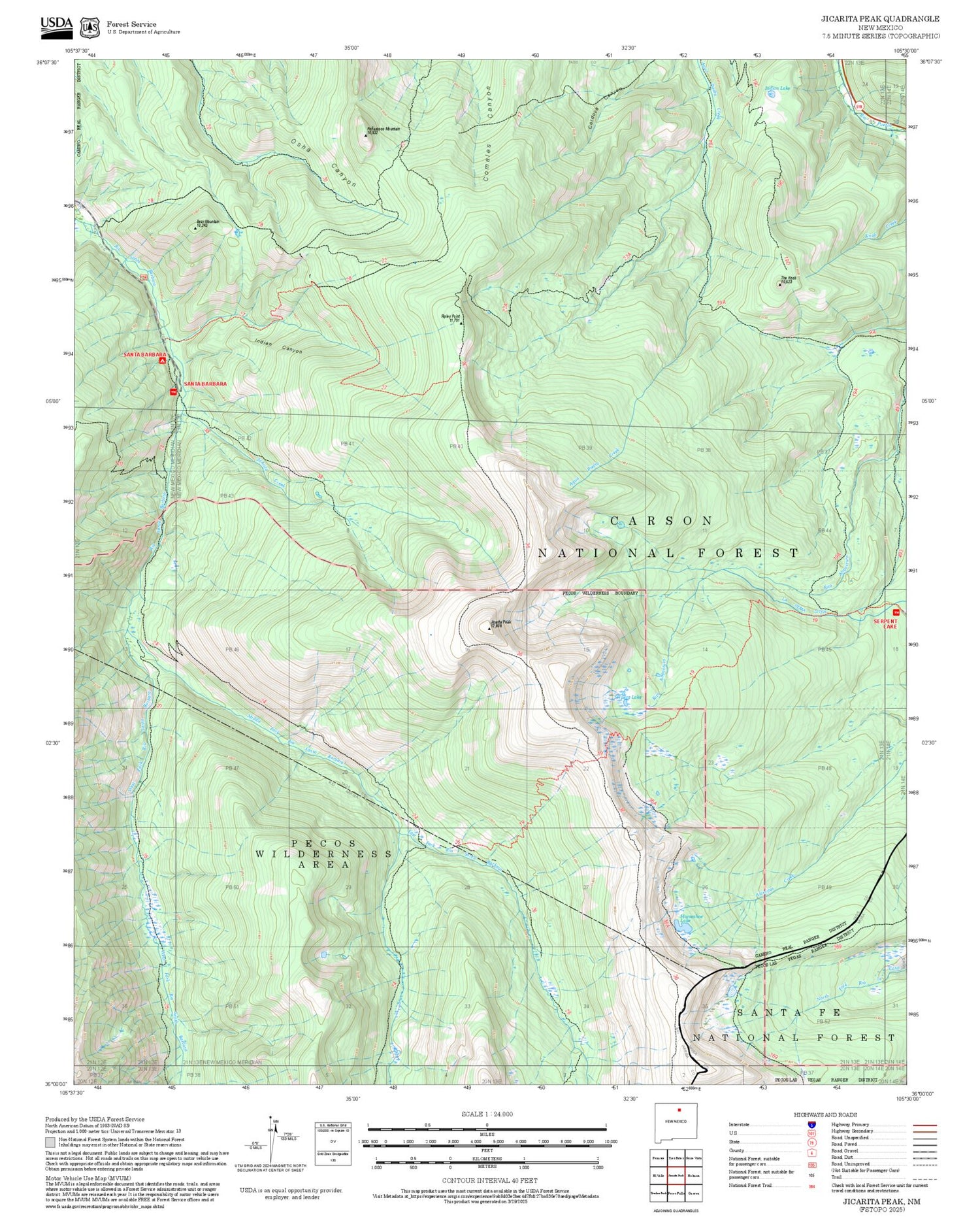 2025 Forest Service Topo Map of Jicarita Peak New Mexico