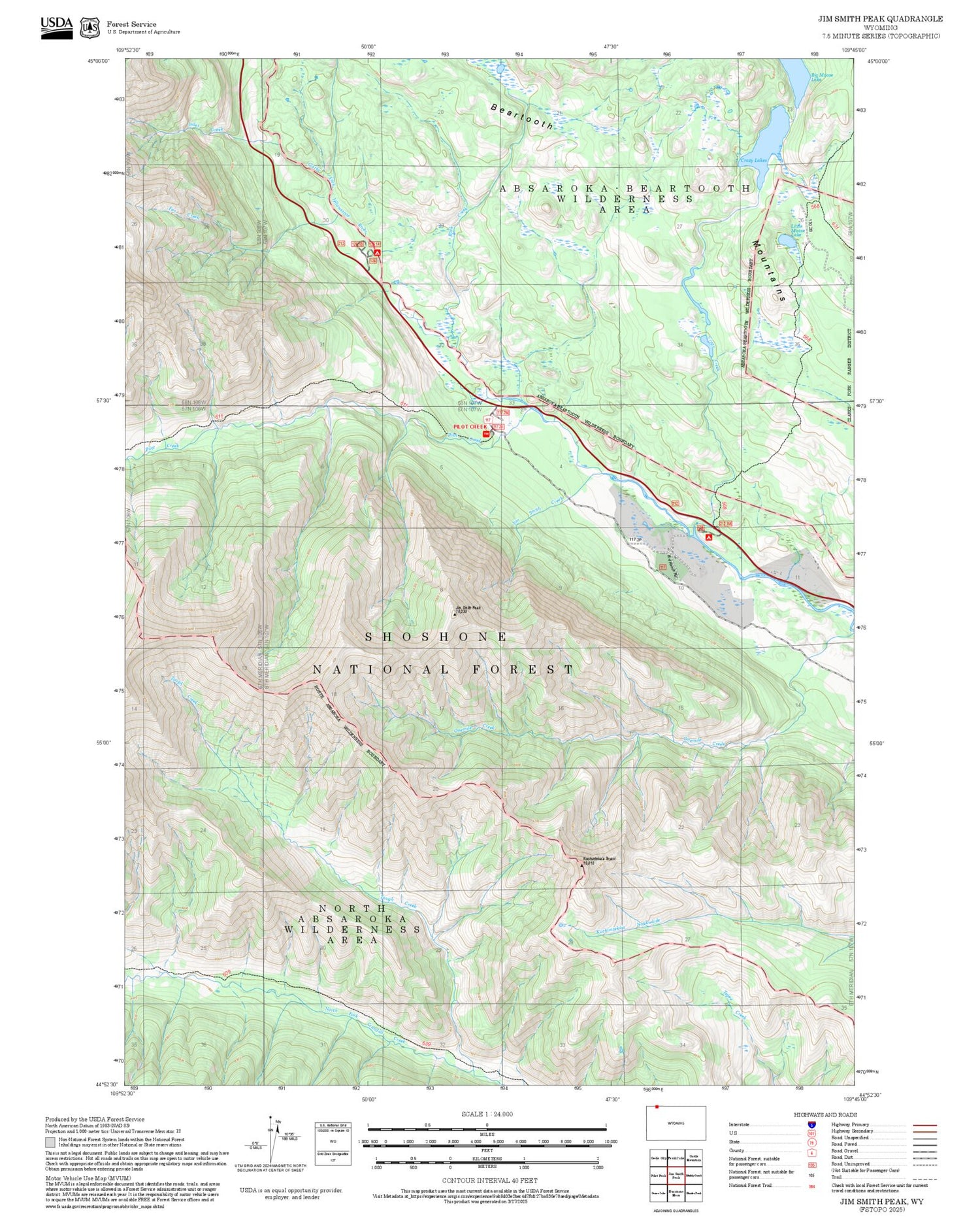 2025 Forest Service Topo Map of Jim Smith Peak Wyoming