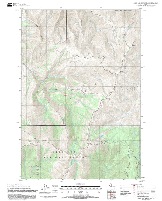 2025 Forest Service Topo Map of John Day Mountain Idaho