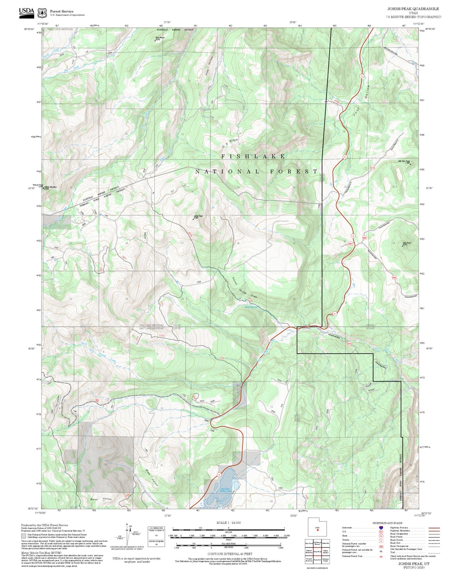 2025 Forest Service Topo Map of Johns Peak Utah