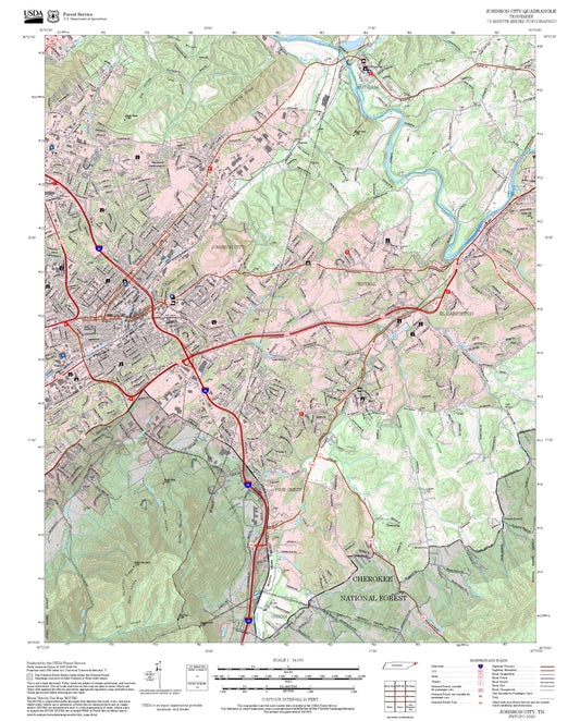 2025 Forest Service Topo Map of Johnson City Tennessee