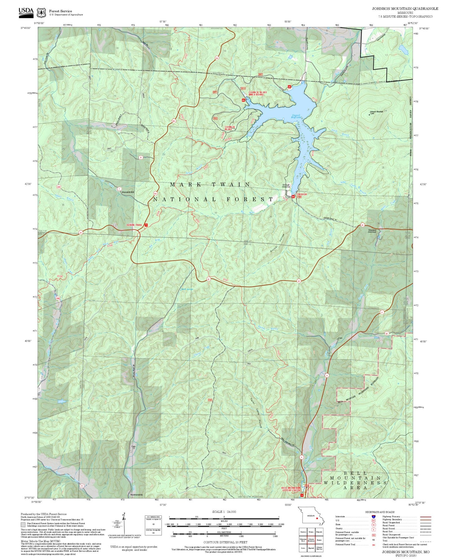 2025 Forest Service Topo Map of Johnson Mountain Missouri