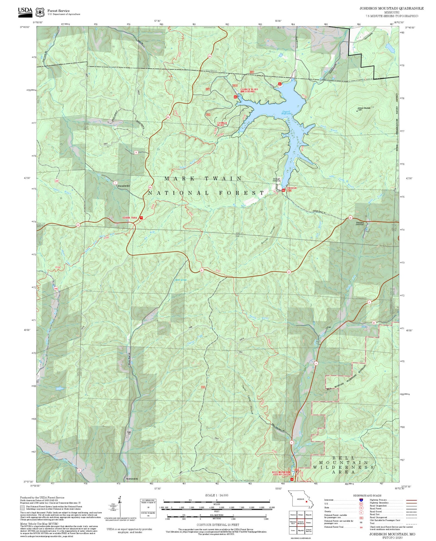 2025 Forest Service Topo Map of Johnson Mountain Missouri