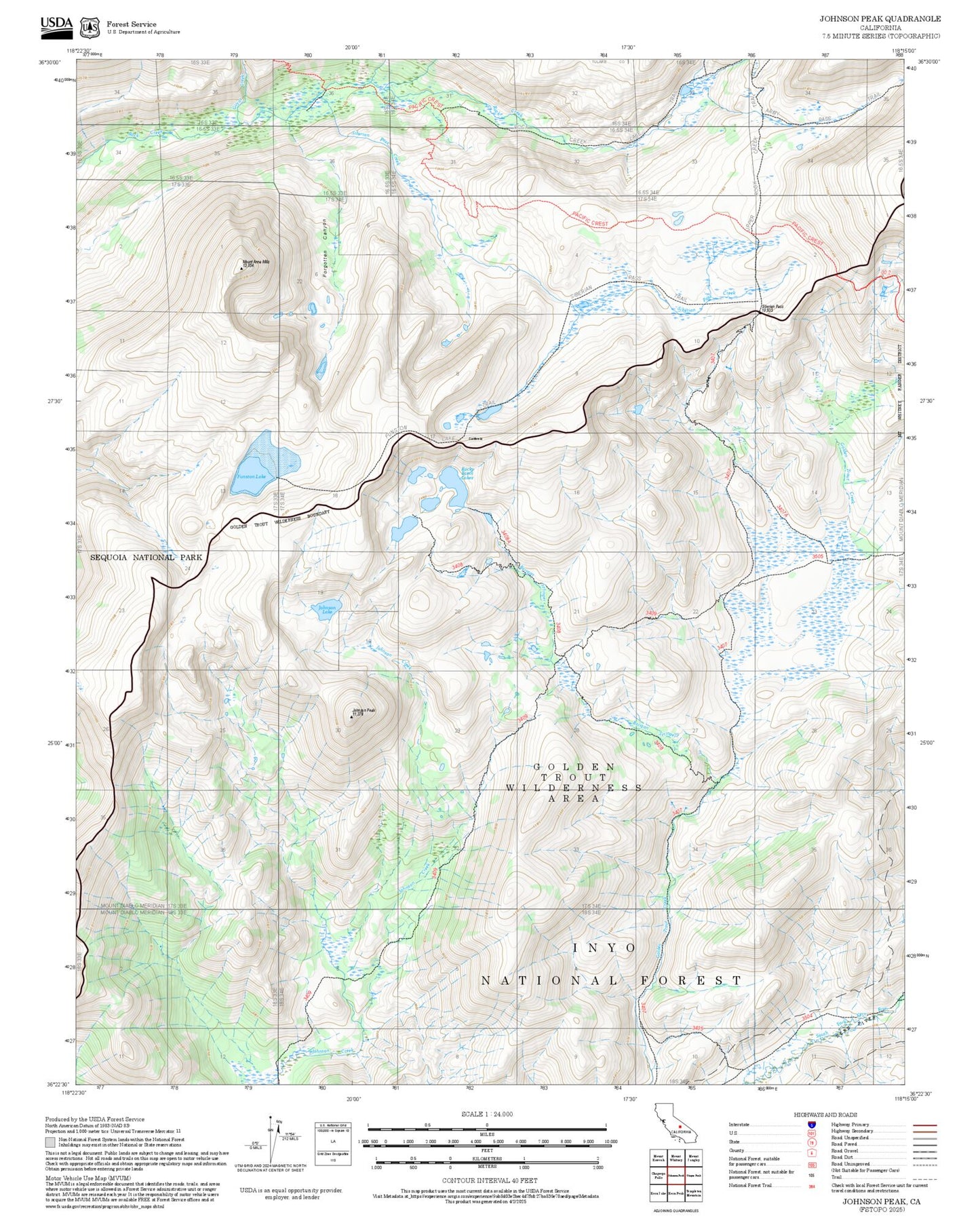 2025 Forest Service Topo Map of Johnson Peak California