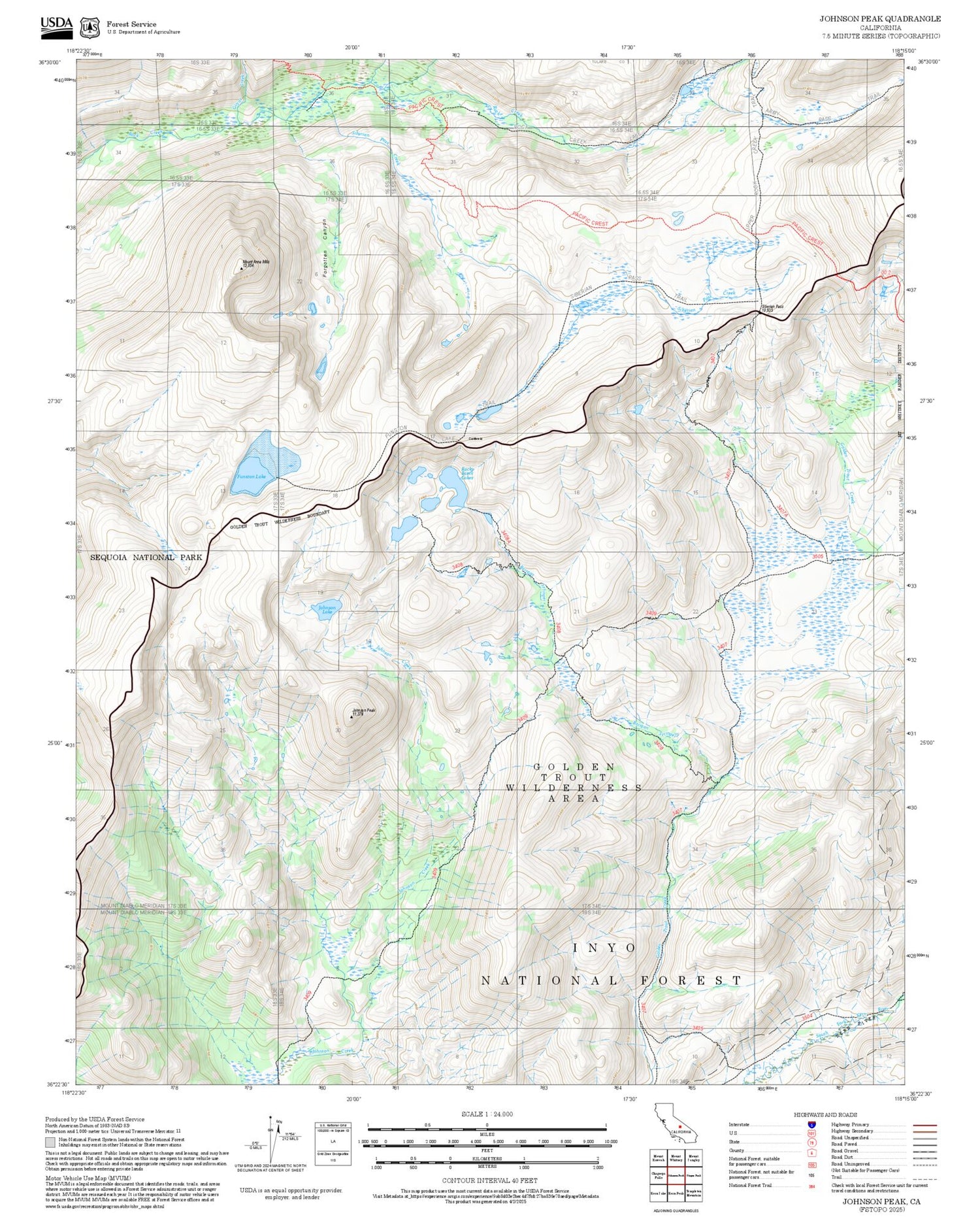 2025 Forest Service Topo Map of Johnson Peak California