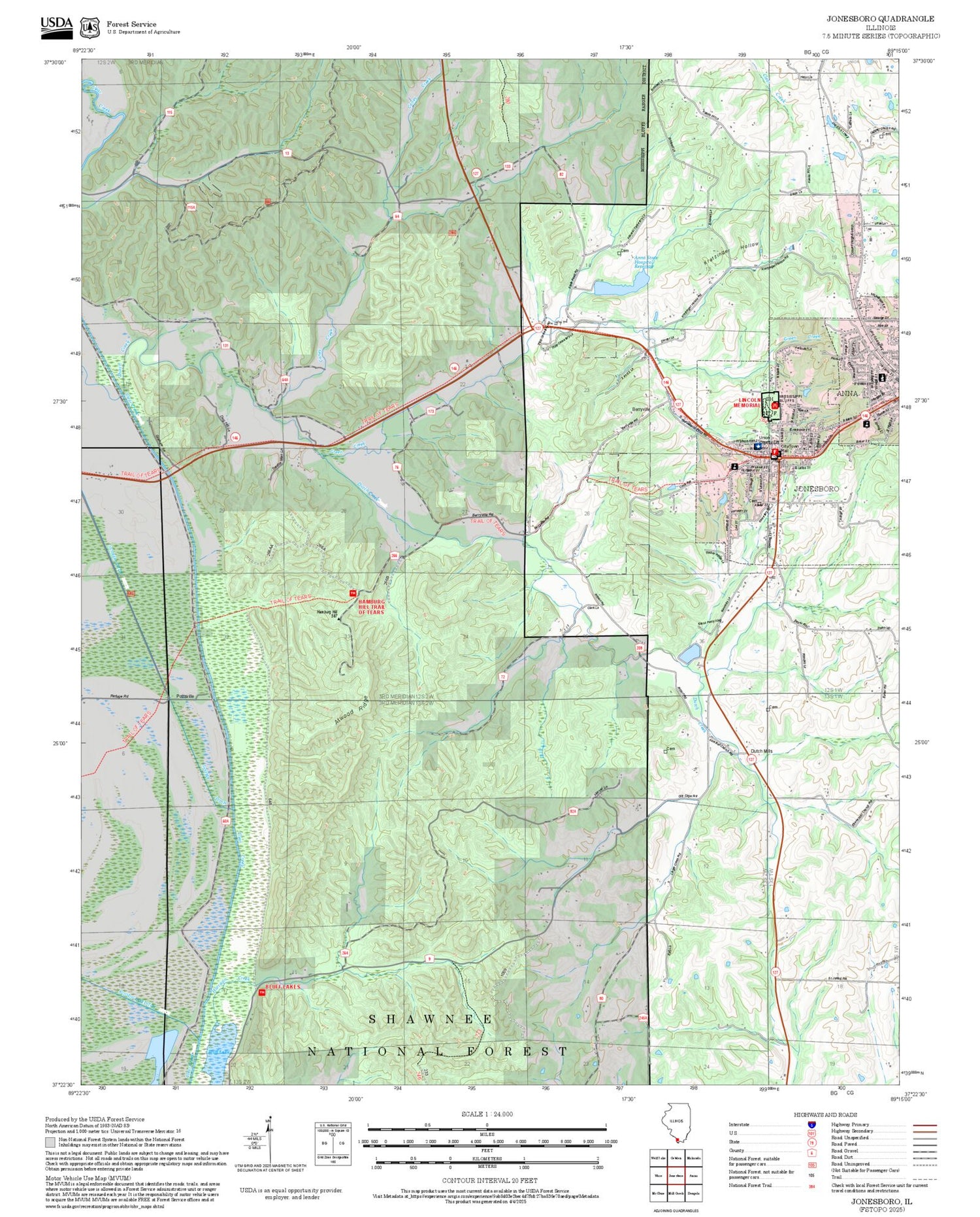 2025 Forest Service Topo Map of Jonesboro Illinois