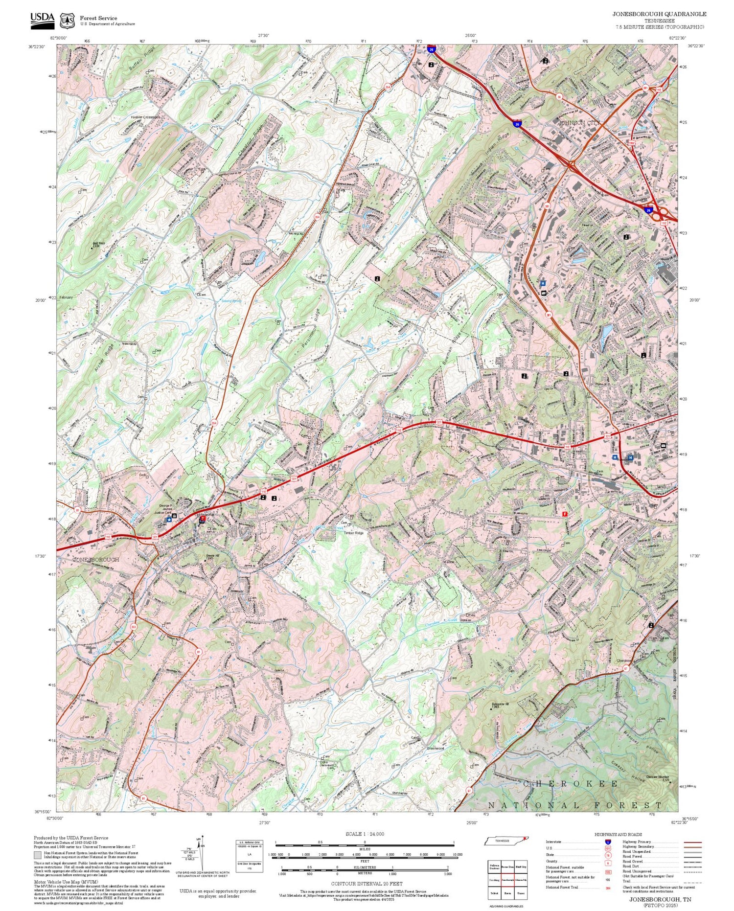 2025 Forest Service Topo Map of Jonesborough Tennessee