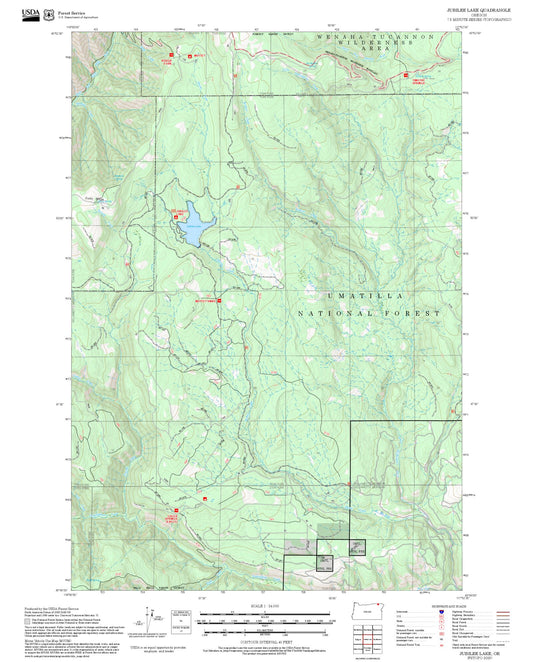 2025 Forest Service Topo Map of Jubilee Lake Oregon