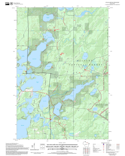 2025 Forest Service Topo Map of Julia Lake Wisconsin
