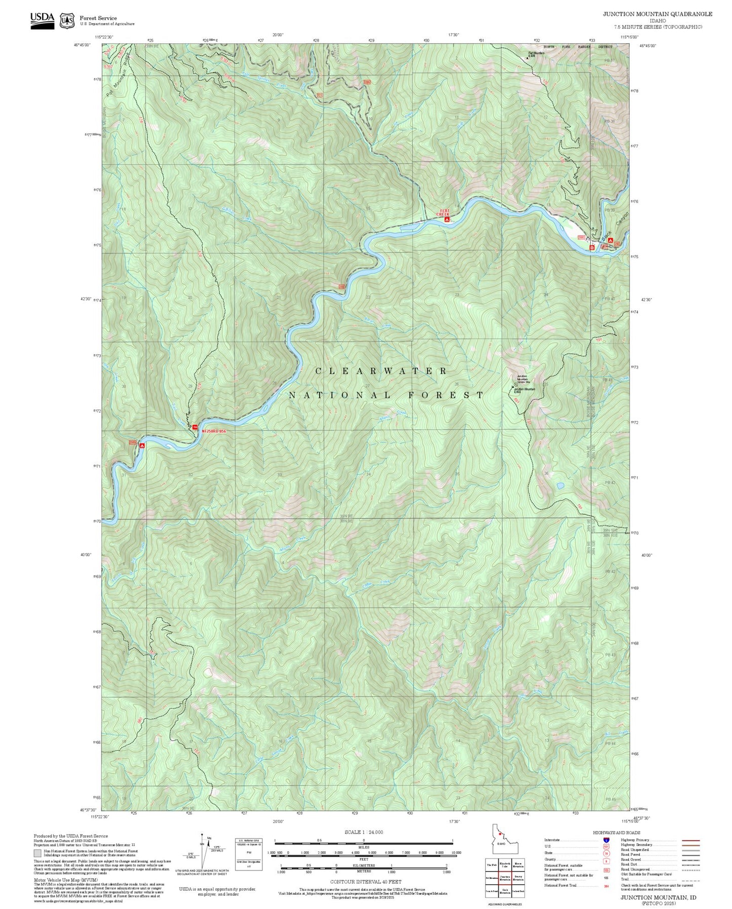 2025 Forest Service Topo Map of Junction Mountain Idaho