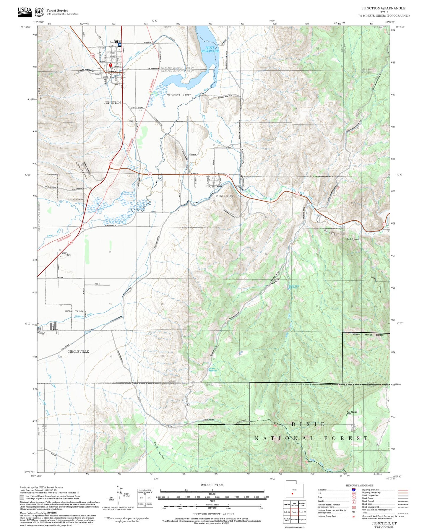 2025 Forest Service Topo Map of Junction Utah