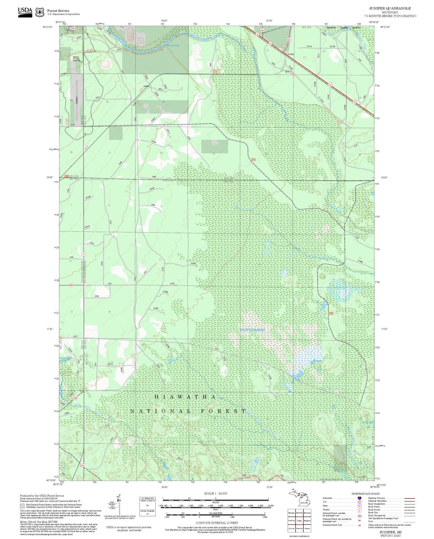 2025 Forest Service Topo Map of Juniper Michigan