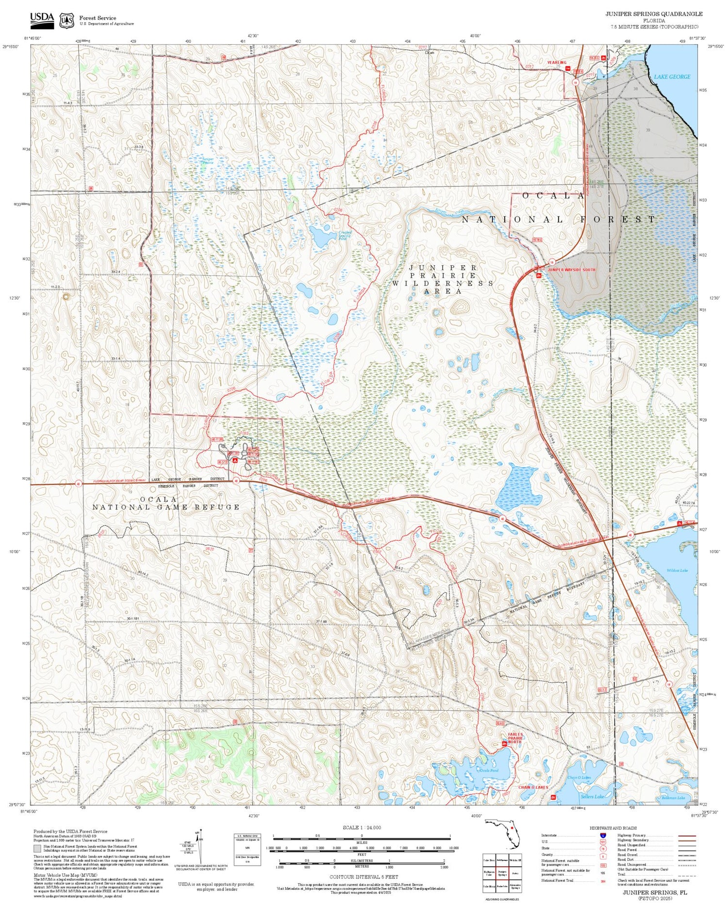 2025 Forest Service Topo Map of Juniper Springs Florida