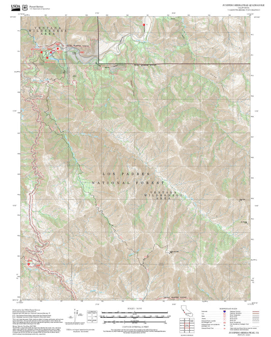 2025 Forest Service Topo Map of Junipero Serra Peak California
