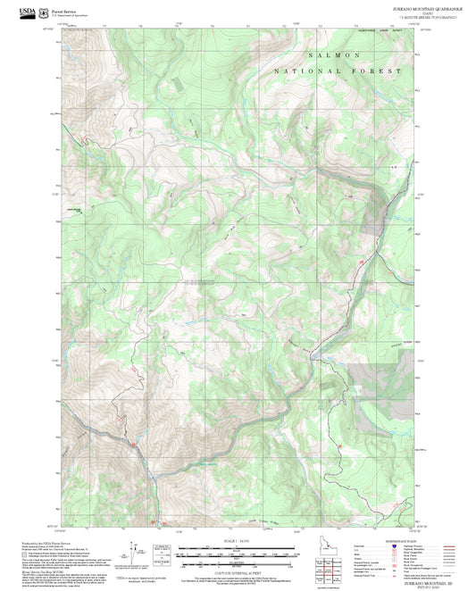 2025 Forest Service Topo Map of Jureano Mountain Idaho