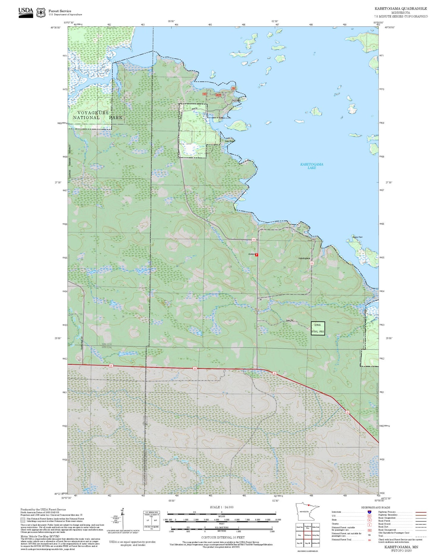 2025 Forest Service Topo Map of Kabetogama Minnesota