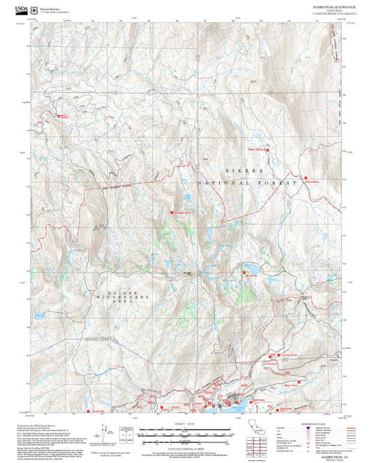 2025 Forest Service Topo Map of Kaiser Peak California