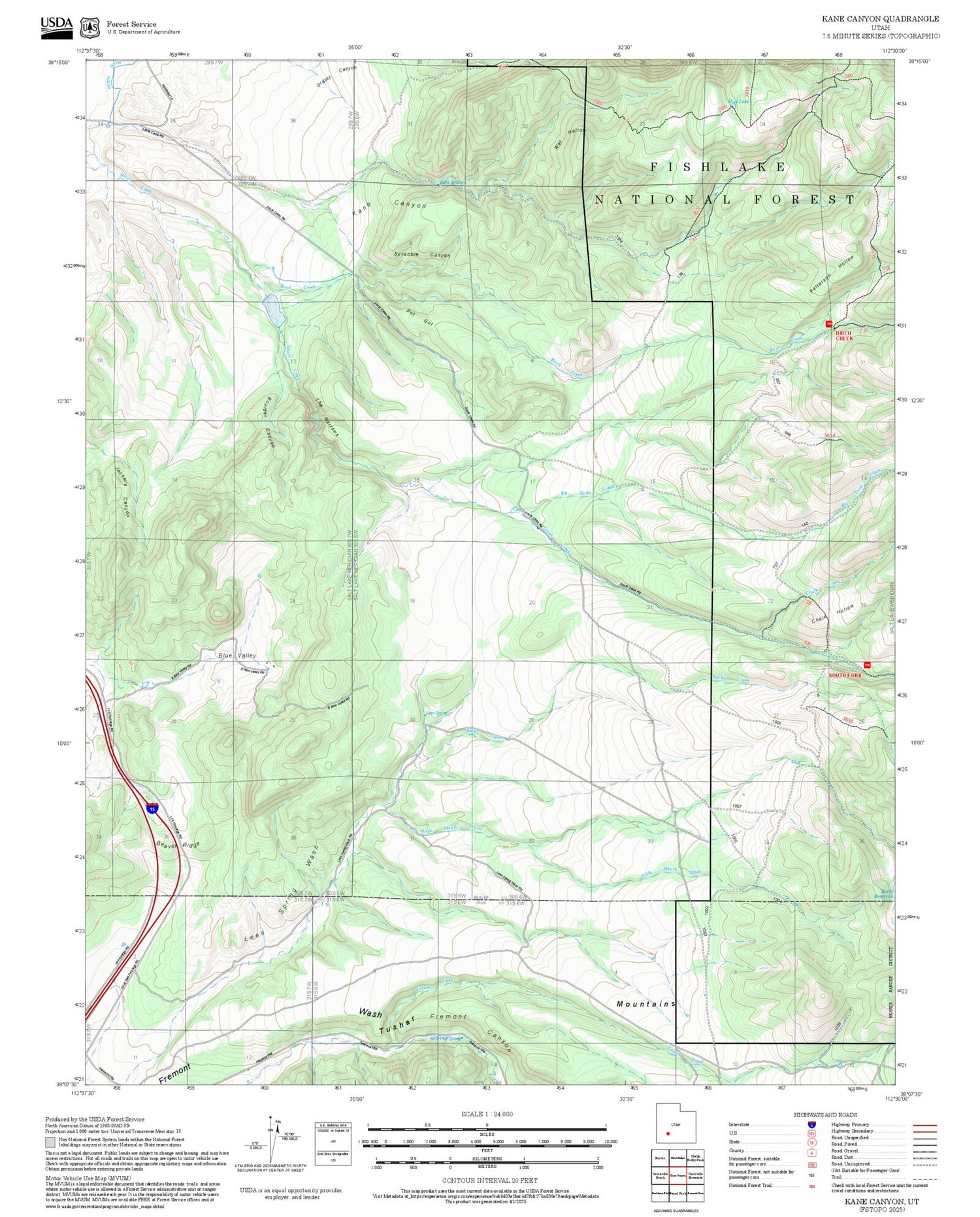 2025 Forest Service Topo Map of Kane Canyon Utah