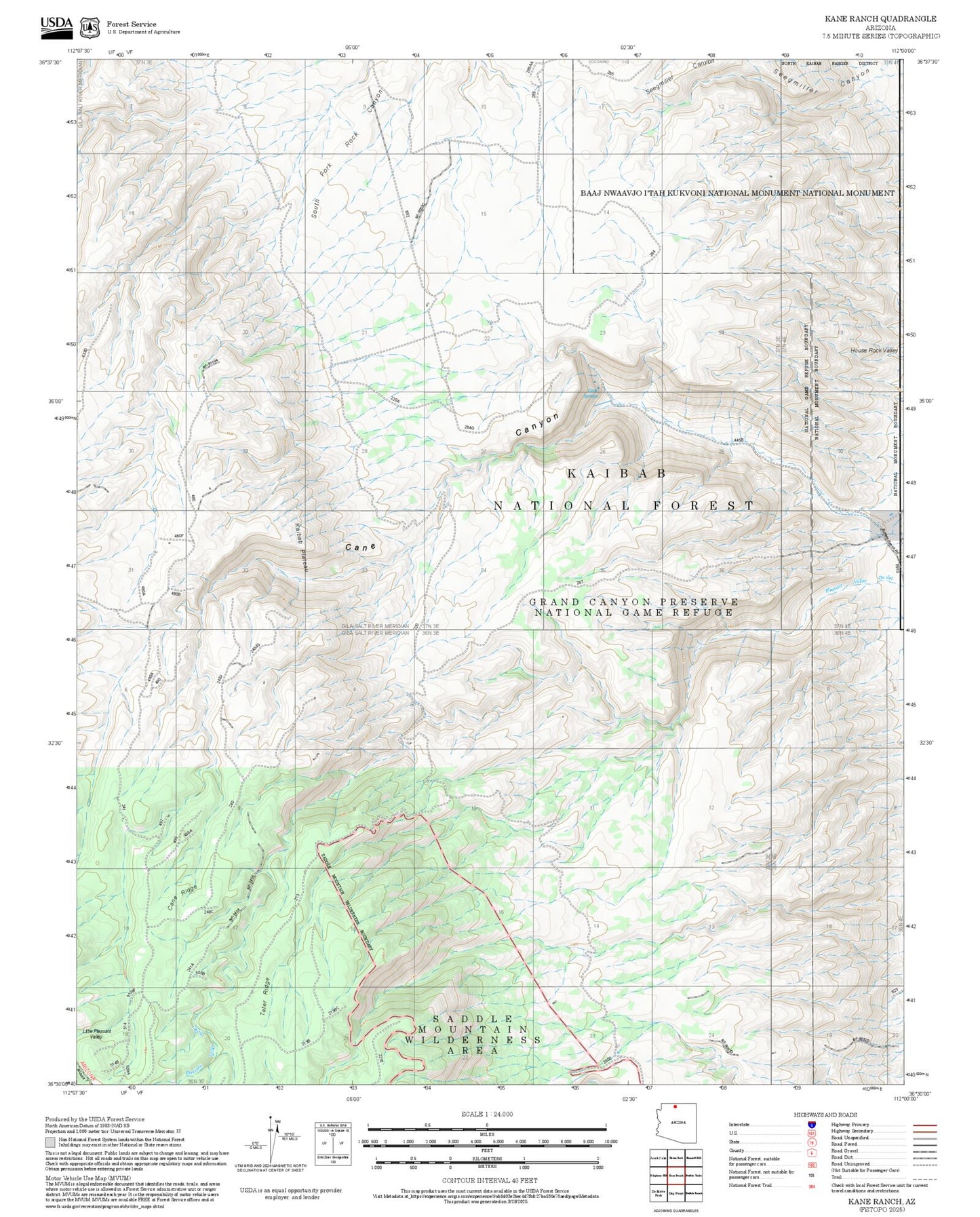 2025 Forest Service Topo Map of Kane Ranch Arizona