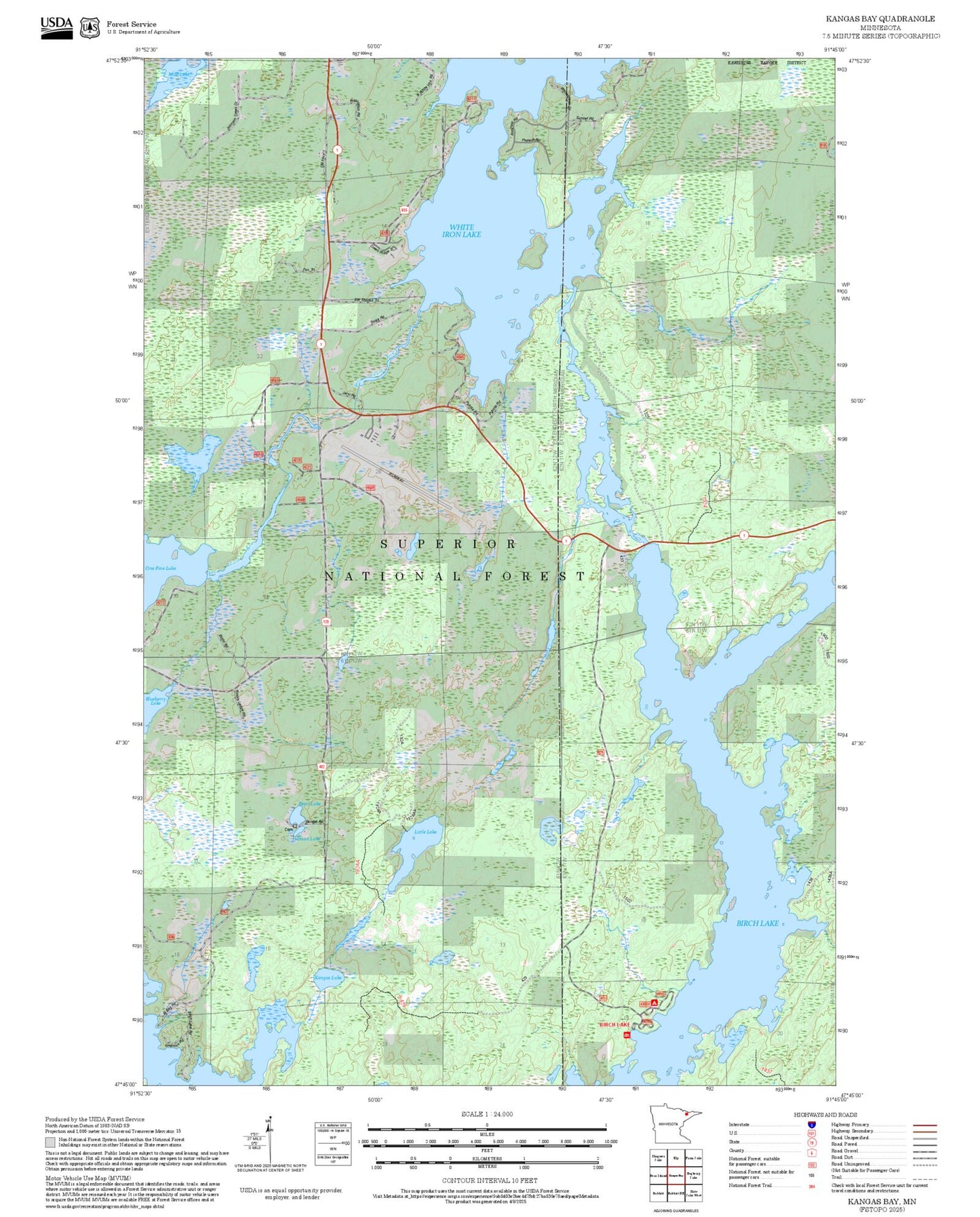 2025 Forest Service Topo Map of Kangas Bay Minnesota
