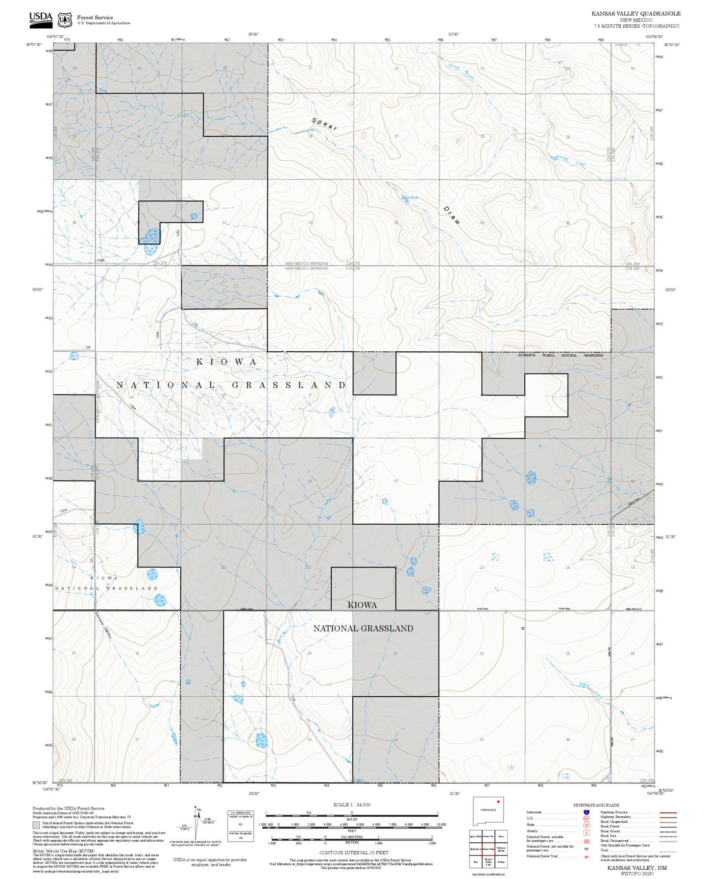 2025 Forest Service Topo Map of Kansas Valley New Mexico