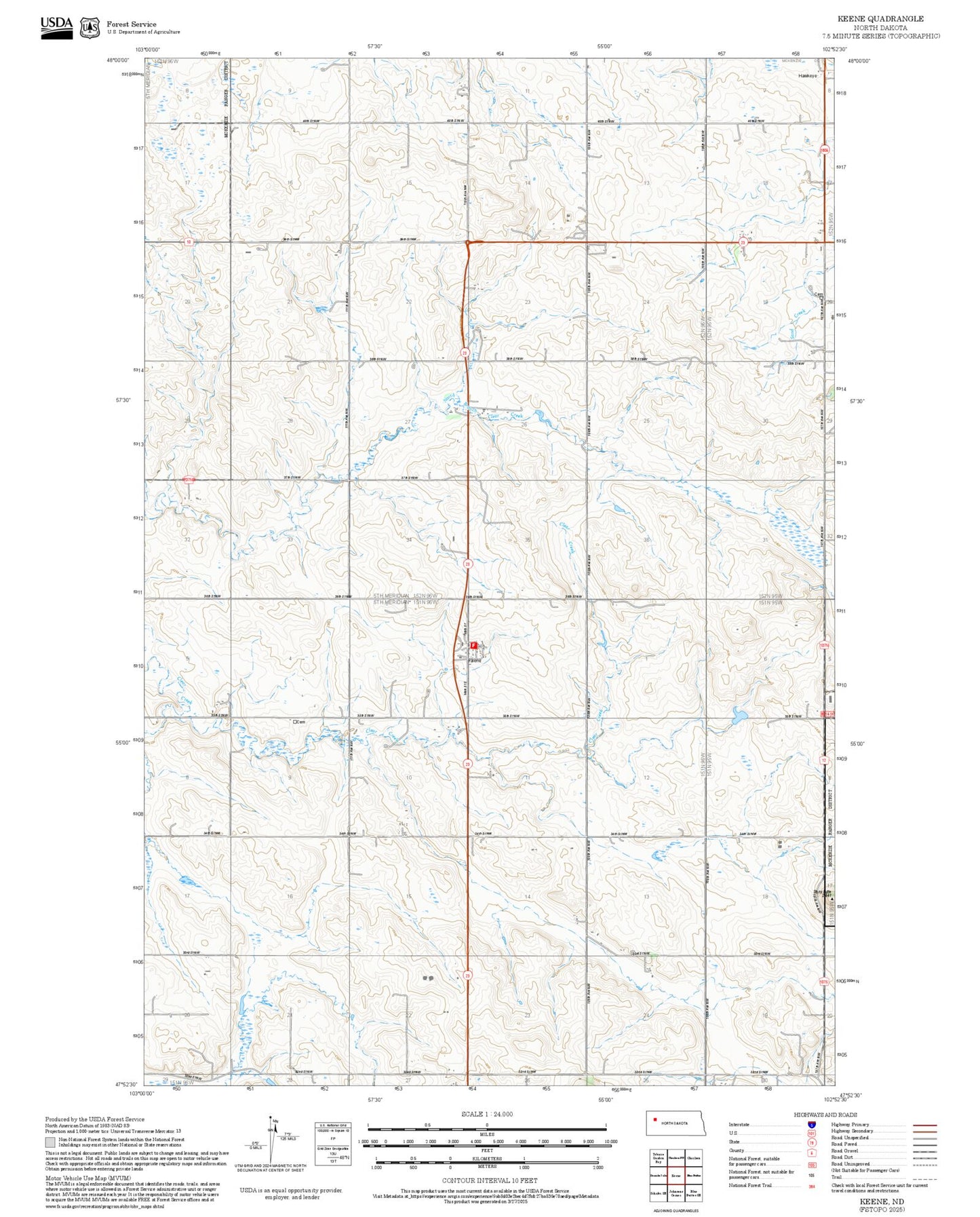 2025 Forest Service Topo Map of Keene North Dakota