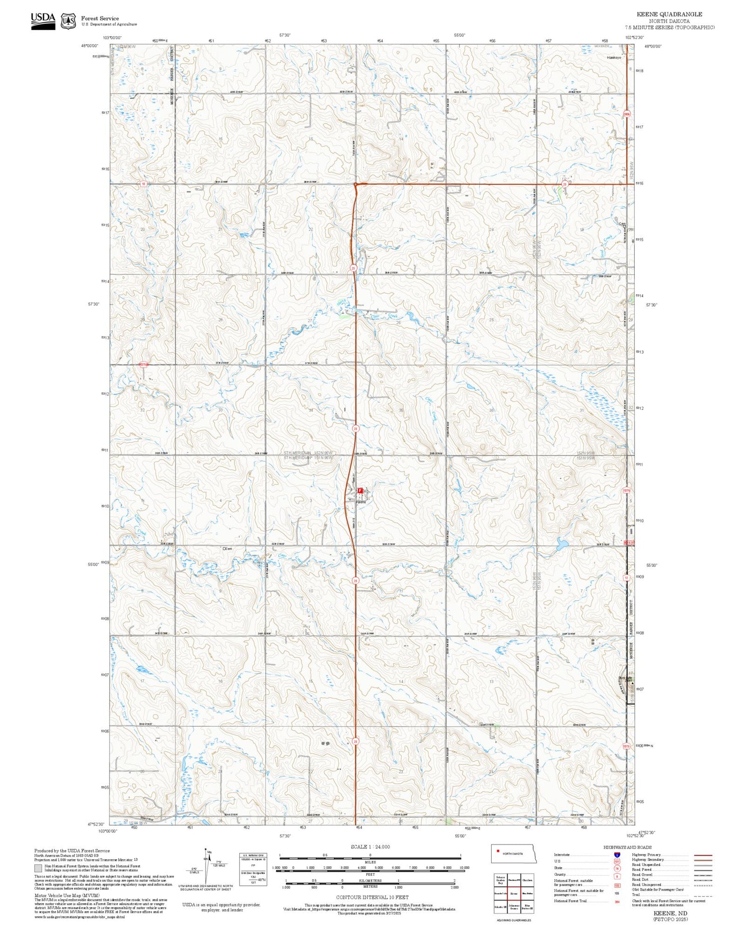 2025 Forest Service Topo Map of Keene North Dakota