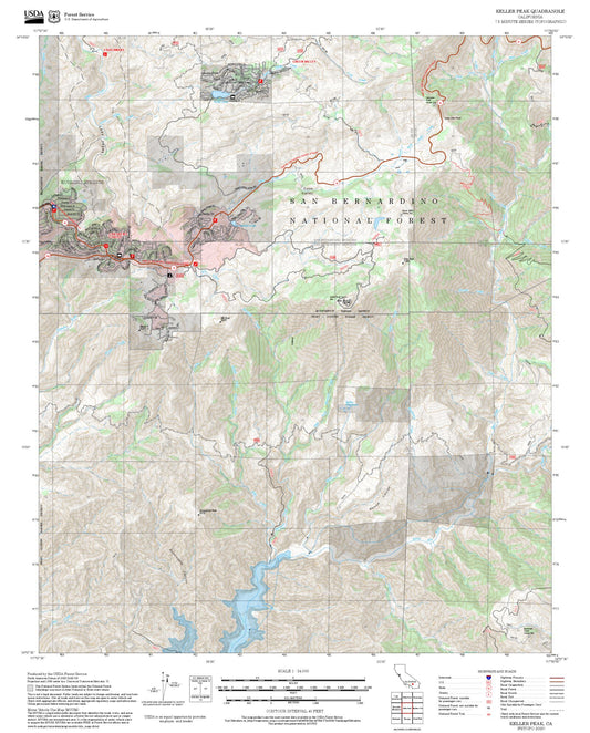 2025 Forest Service Topo Map of Keller Peak California