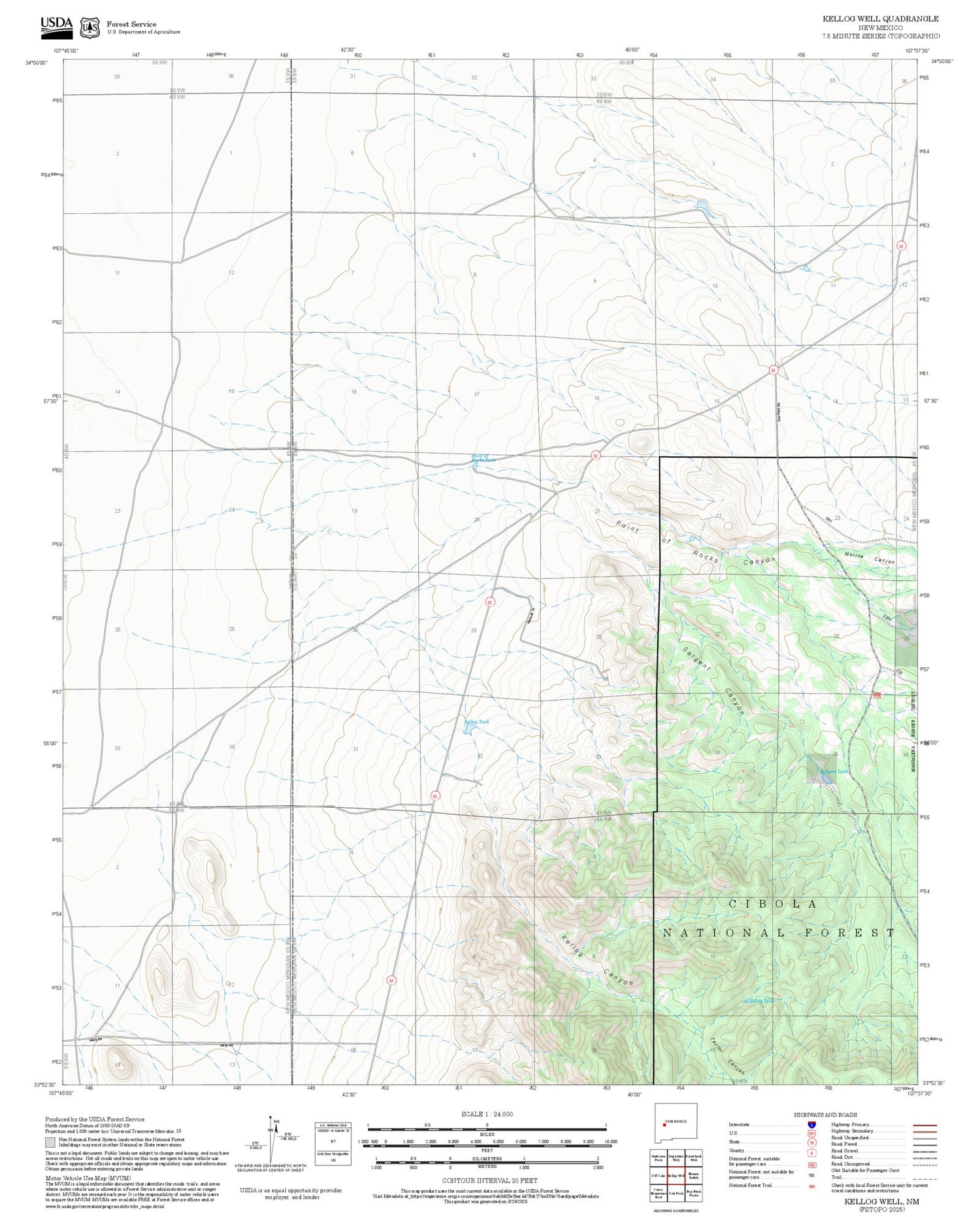 2025 Forest Service Topo Map of Kellog Well New Mexico