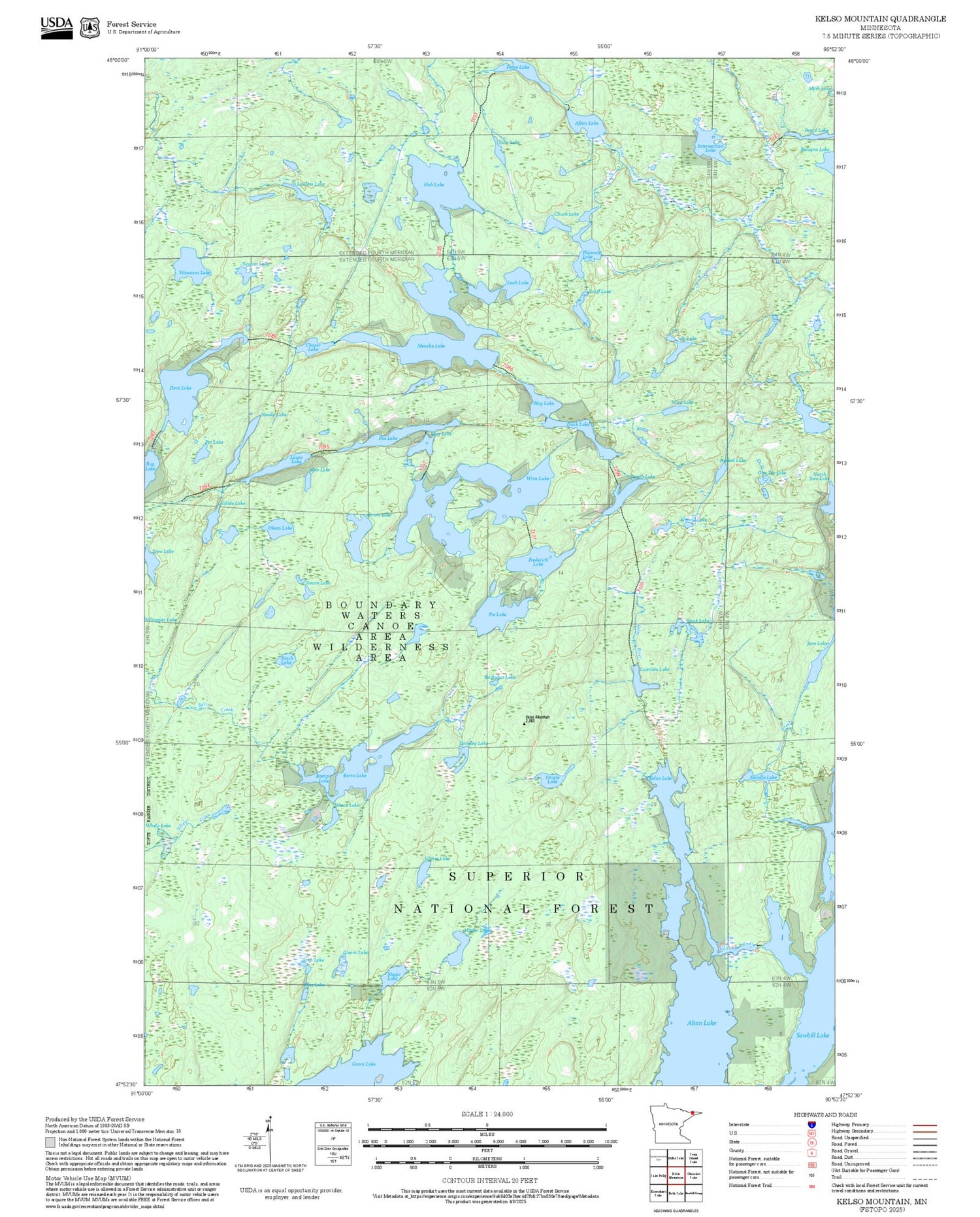 2025 Forest Service Topo Map of Kelso Mountain Minnesota