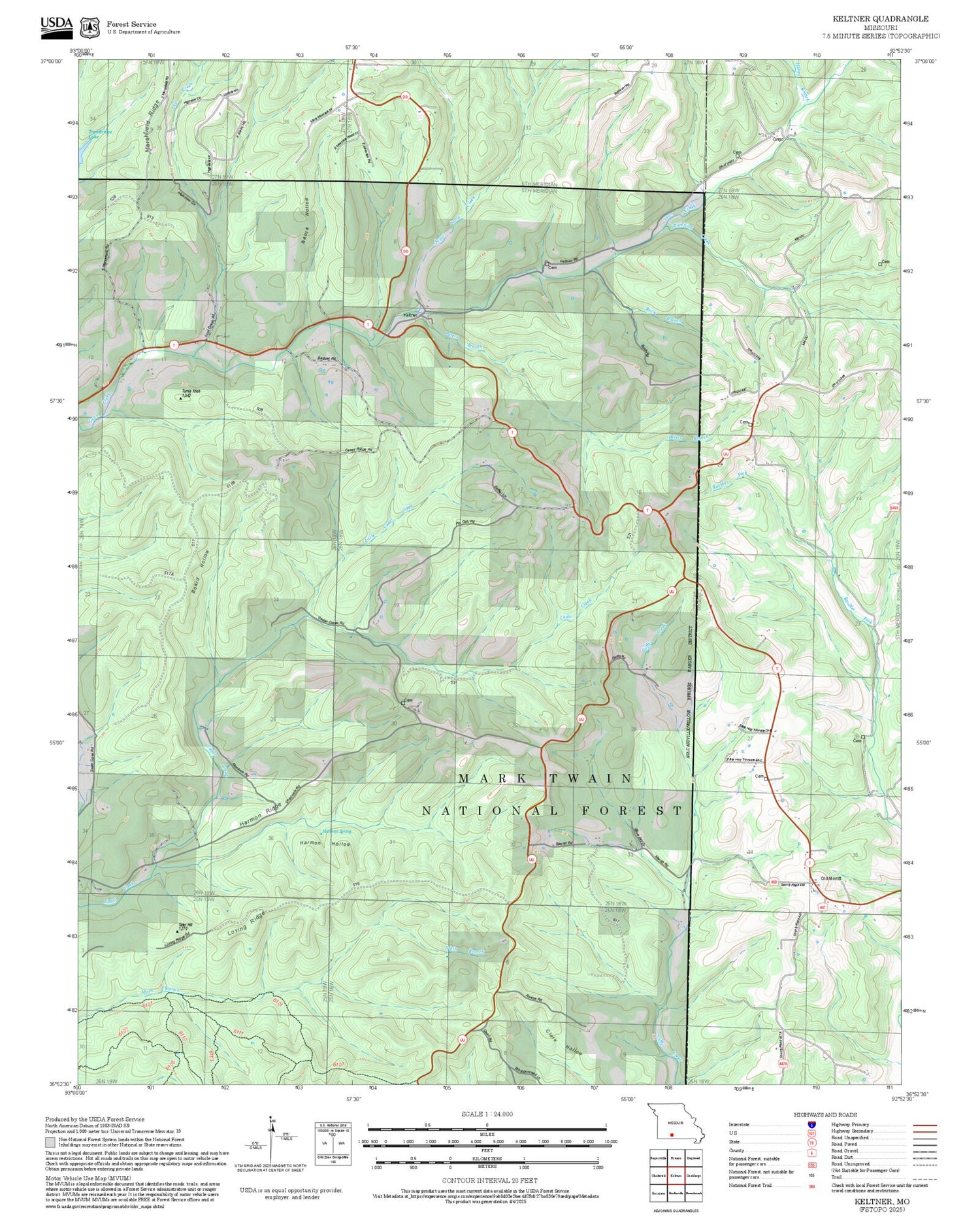 2025 Forest Service Topo Map of Keltner Missouri