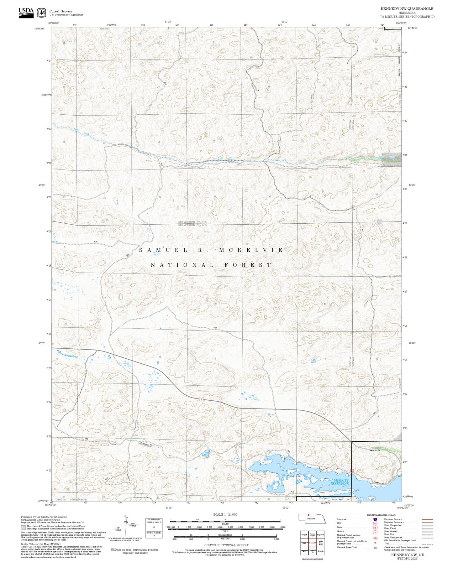 2025 Forest Service Topo Map of Kennedy NW Nebraska