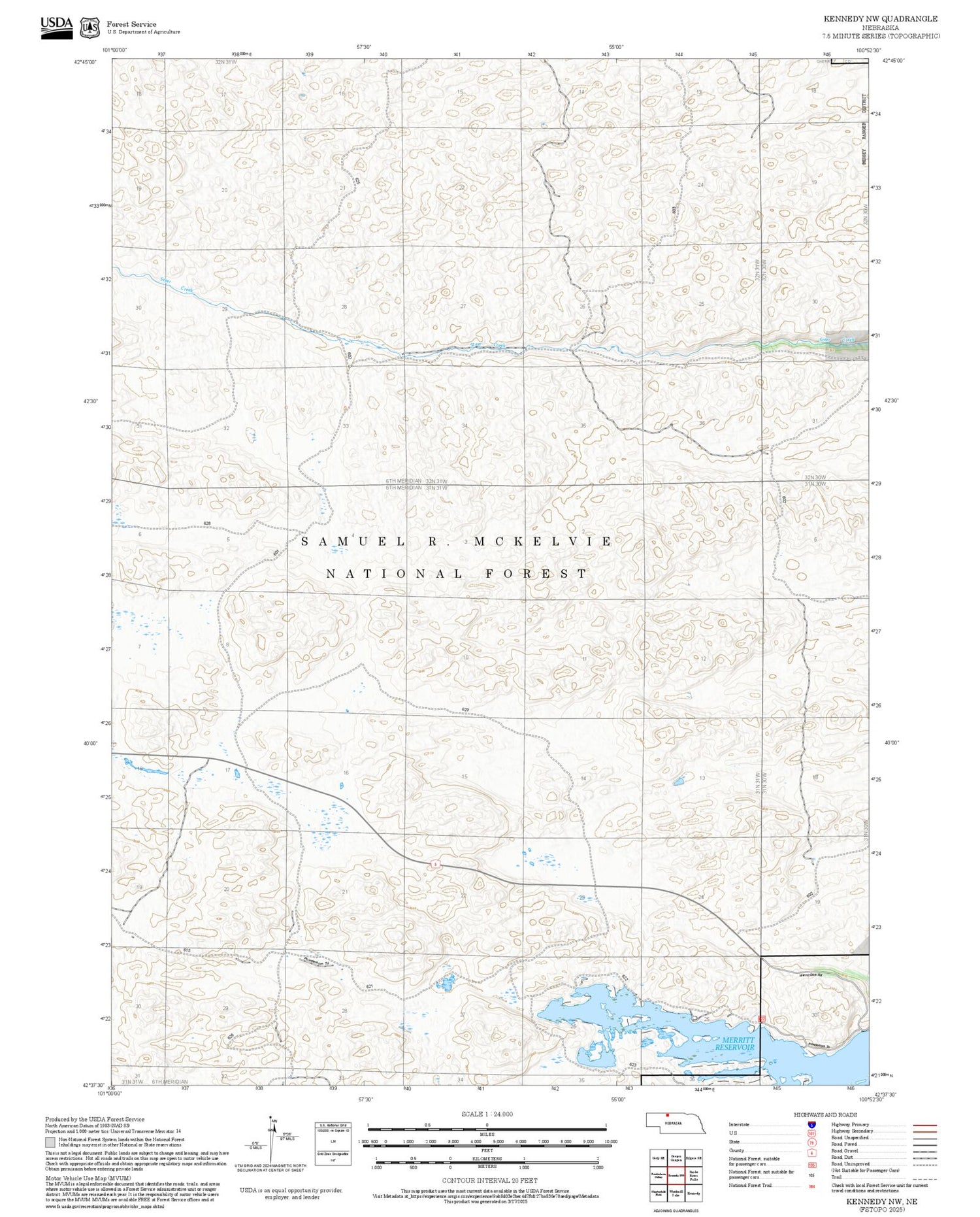 2025 Forest Service Topo Map of Kennedy NW Nebraska