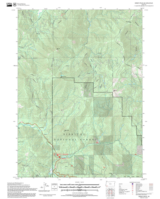 2025 Forest Service Topo Map of Kerby Peak Oregon