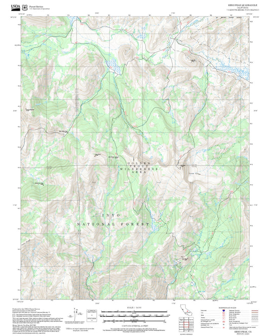 2025 Forest Service Topo Map of Kern Peak California