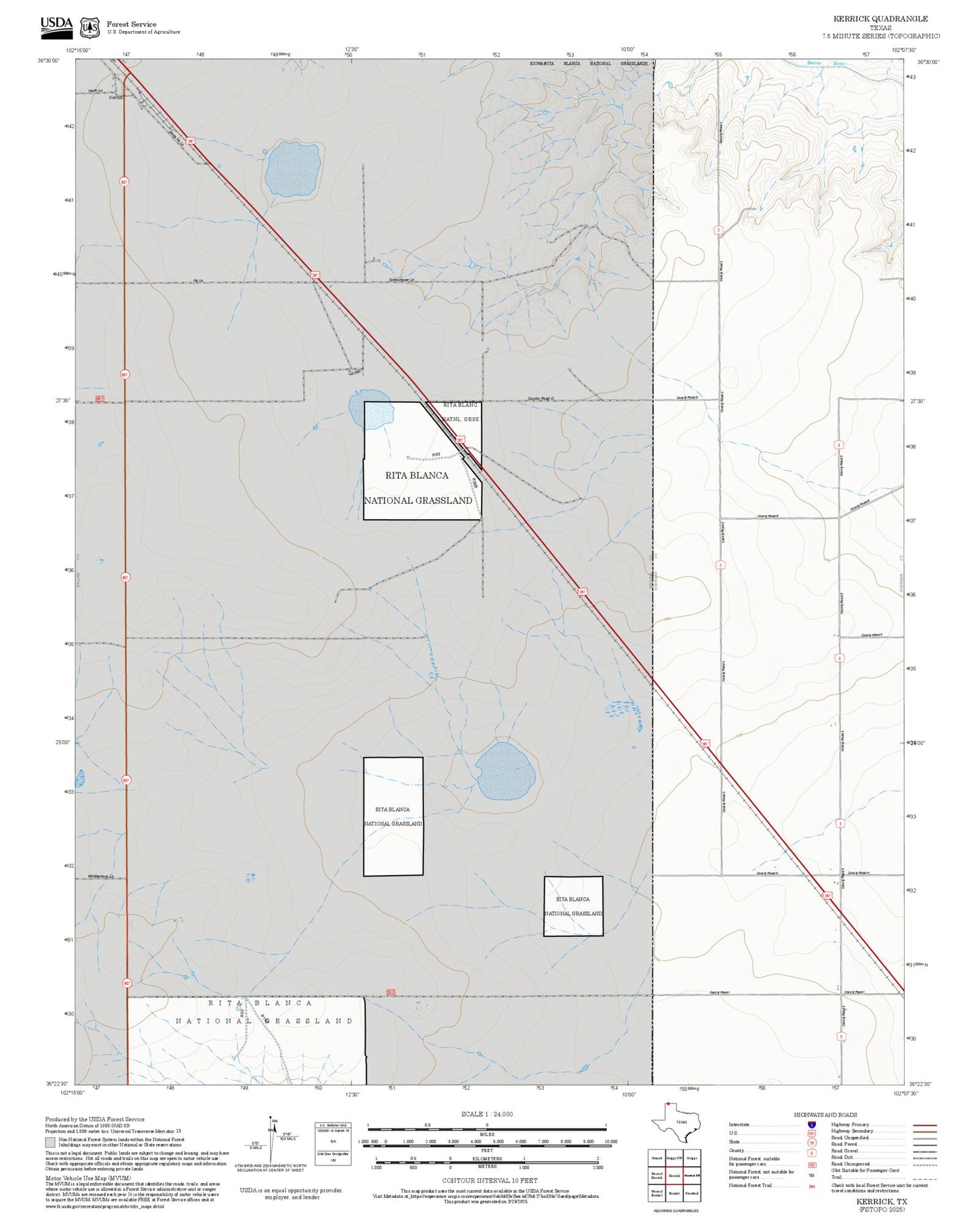 2025 Forest Service Topo Map of Kerrick Texas