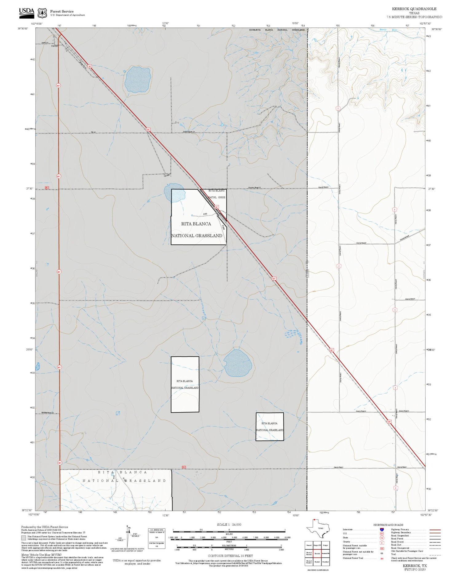 2025 Forest Service Topo Map of Kerrick Texas